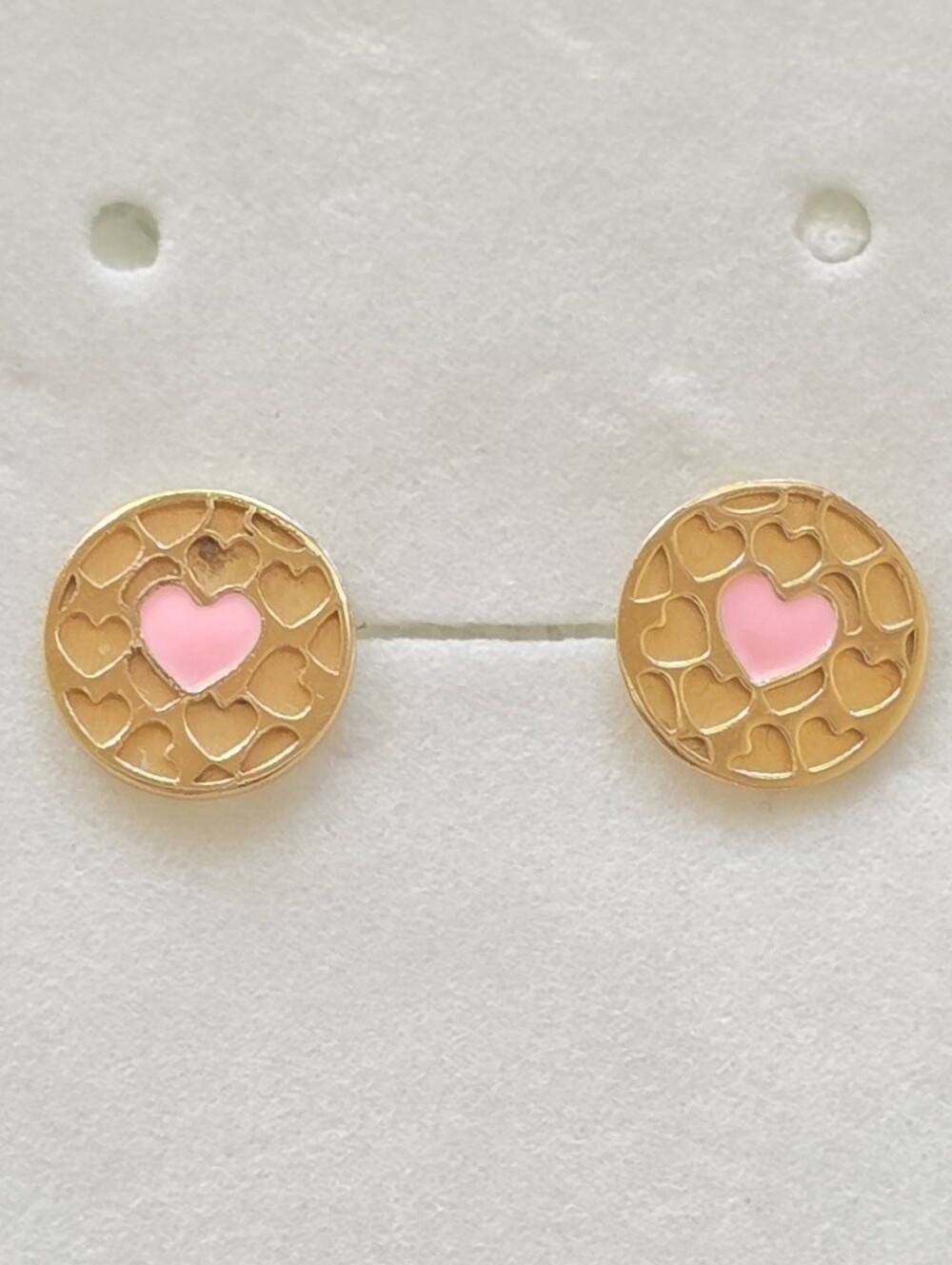18K Real Gold Pink Heart Stud Earrings